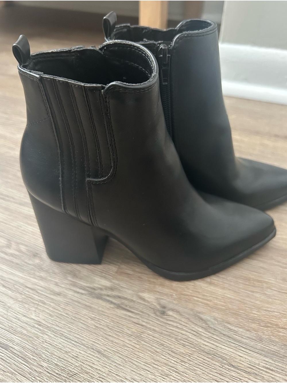 Indigo Black Pointed Toe Block Heel Ankle Booties